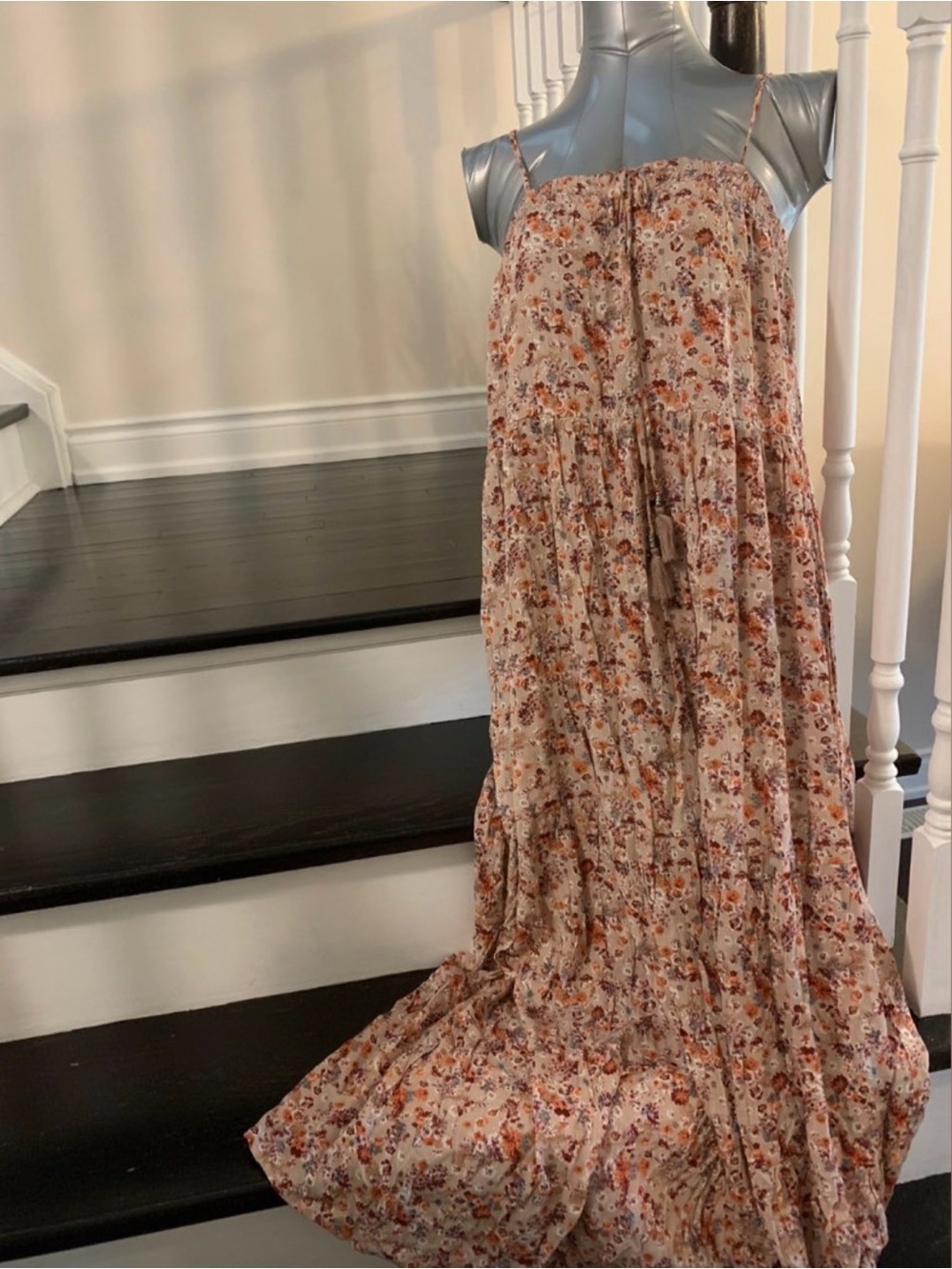 Boho Floral Maxi Dress - Beige Floral